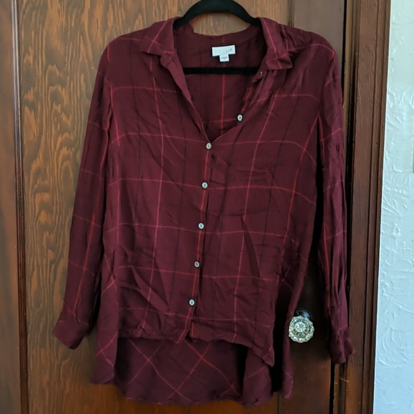 J. Jill Tops - J.Jill Button Down High-low Burgundy Dress Top